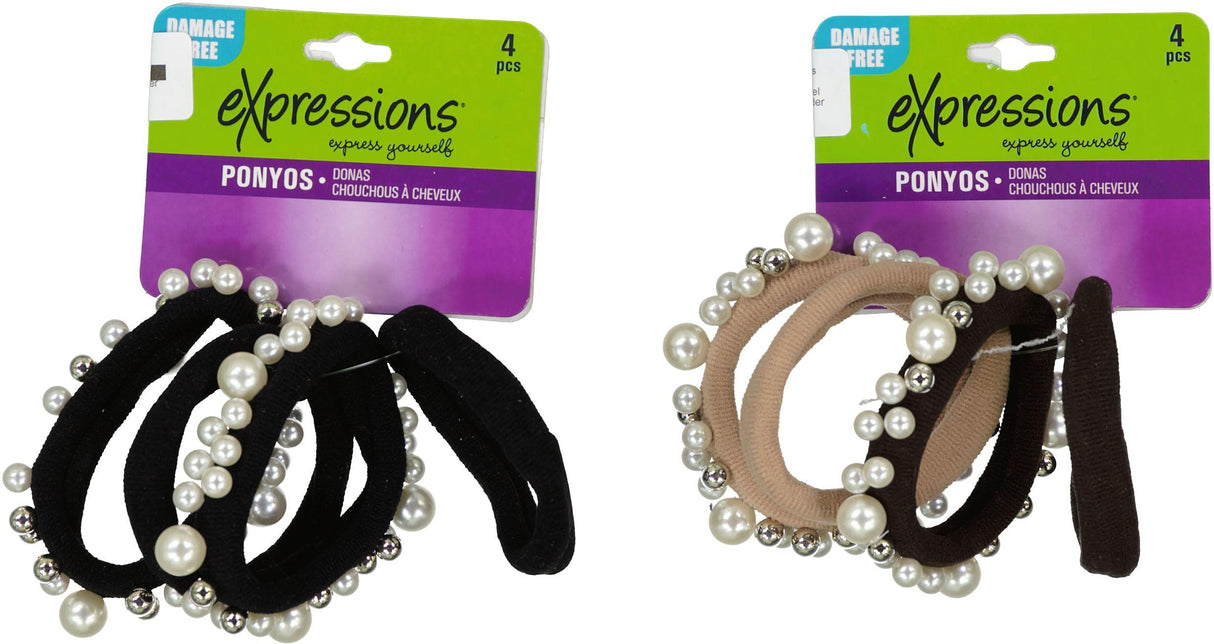 Expressions Pearl & Metal Beaded Ponytail Holder 4 Pack - EX1005 Expressions Pearl & Metal Beaded Ponytail Holder 4 Pack - EX1005