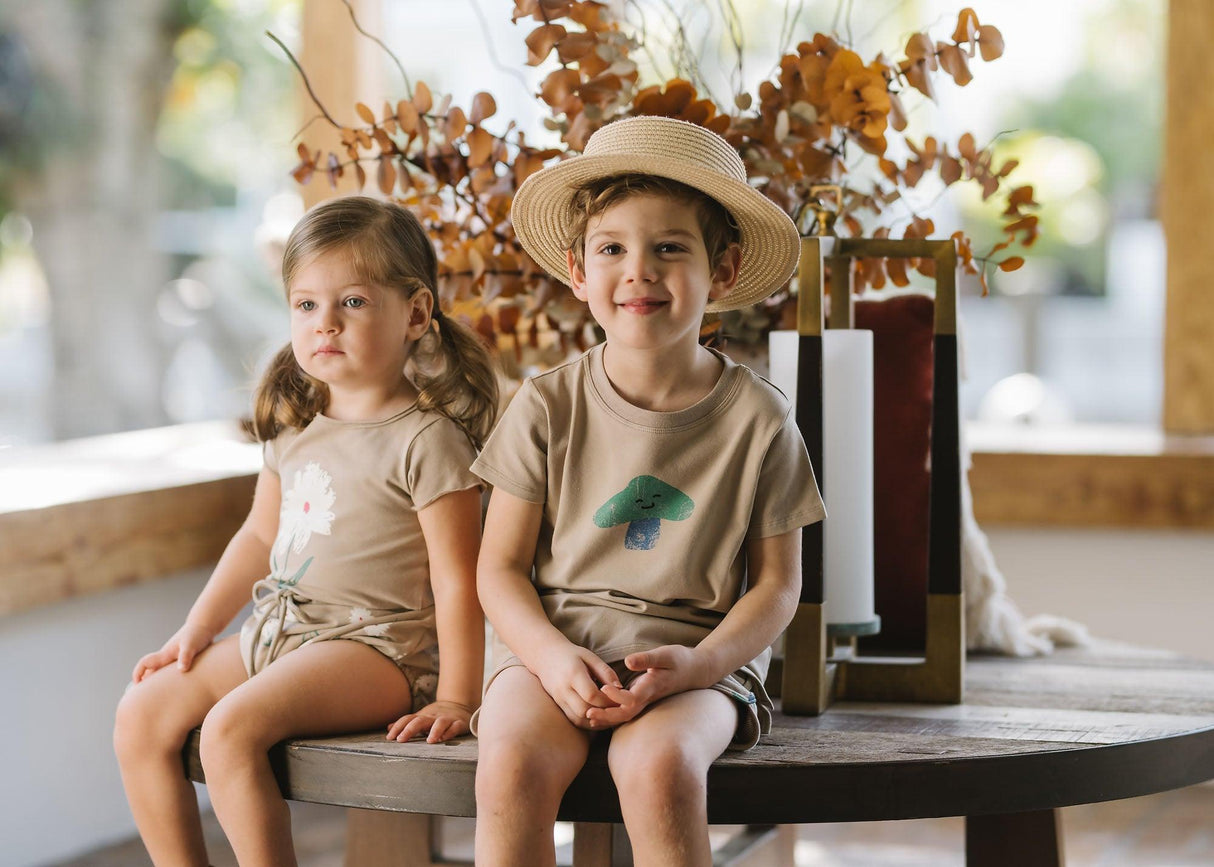 Analogie by Lil Legs Taupe Collection Boys Mushroom Short Sleeve T-shirt Tee - TMTS Analogie by Lil Legs Taupe Collection Boys Mushroom Short Sleeve T-shirt Tee - TMTS