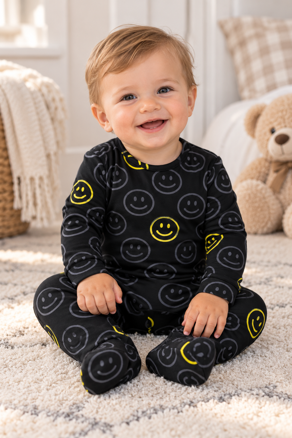 Chambray Baby Boys Girls Smiley Cotton Footie - AW138 Chambray Baby Boys Girls Smiley Cotton Footie - AW138