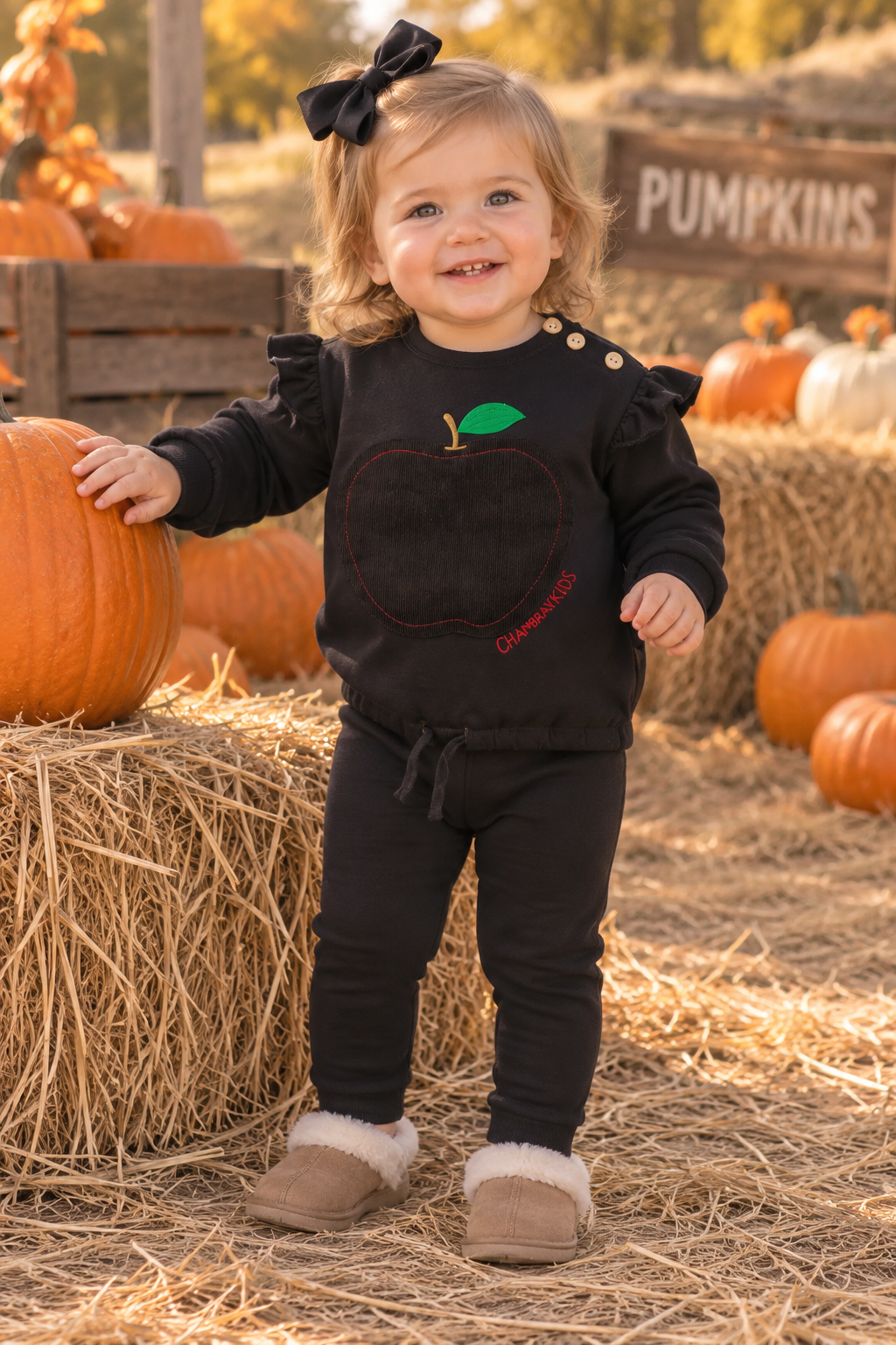 Chambray Baby Girls Apple Outfit - AW127 Chambray Baby Girls Apple Outfit - AW127