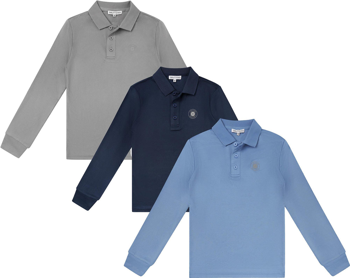 3 Buttons Boys Long Sleeve Polo Shirt - Light Logo 3 Buttons Boys Long Sleeve Polo Shirt - Light Logo