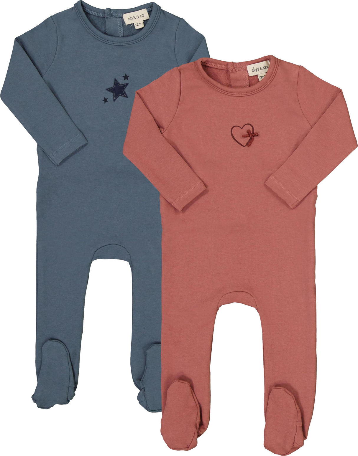 Ely's & Co Baby Boys Girls Heart/Star Cotton Footie - AW26-0051-0053 Ely's & Co Baby Boys Girls Heart/Star Cotton Footie - AW26-0051-0053