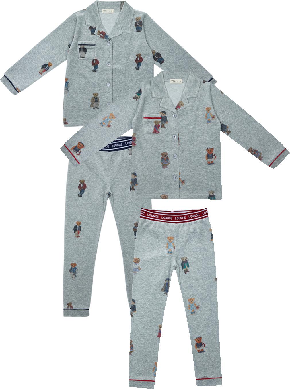 Crew Lounge Boys Girls Velour Ribbed Bear Pajamas - SG3001 Crew Lounge Boys Girls Velour Ribbed Bear Pajamas - SG3001