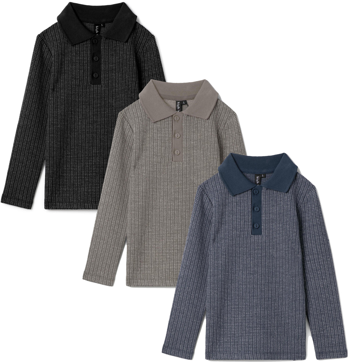 High 5 Boys Long Sleeve Washed Waffled Polo Shirt - WB5CY2718BSL High 5 Boys Long Sleeve Washed Waffled Polo Shirt - WB5CY2718BSL