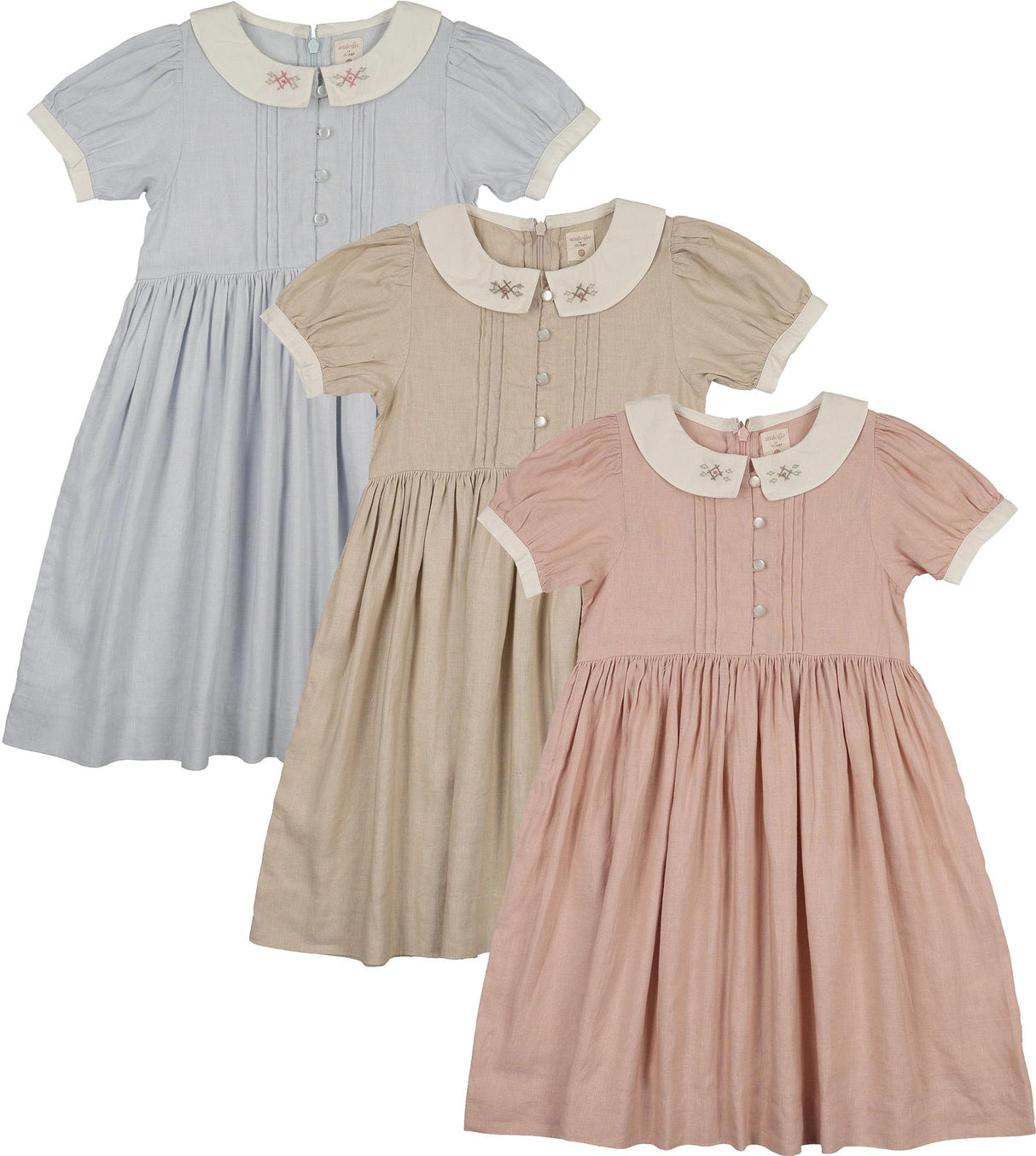 Analogie by Lil Legs Embroidered Linen Collection Girls Short Sleeve Pintuck Collar Dress - MECDS Analogie by Lil Legs Embroidered Linen Collection Girls Short Sleeve Pintuck Collar Dress - MECDS