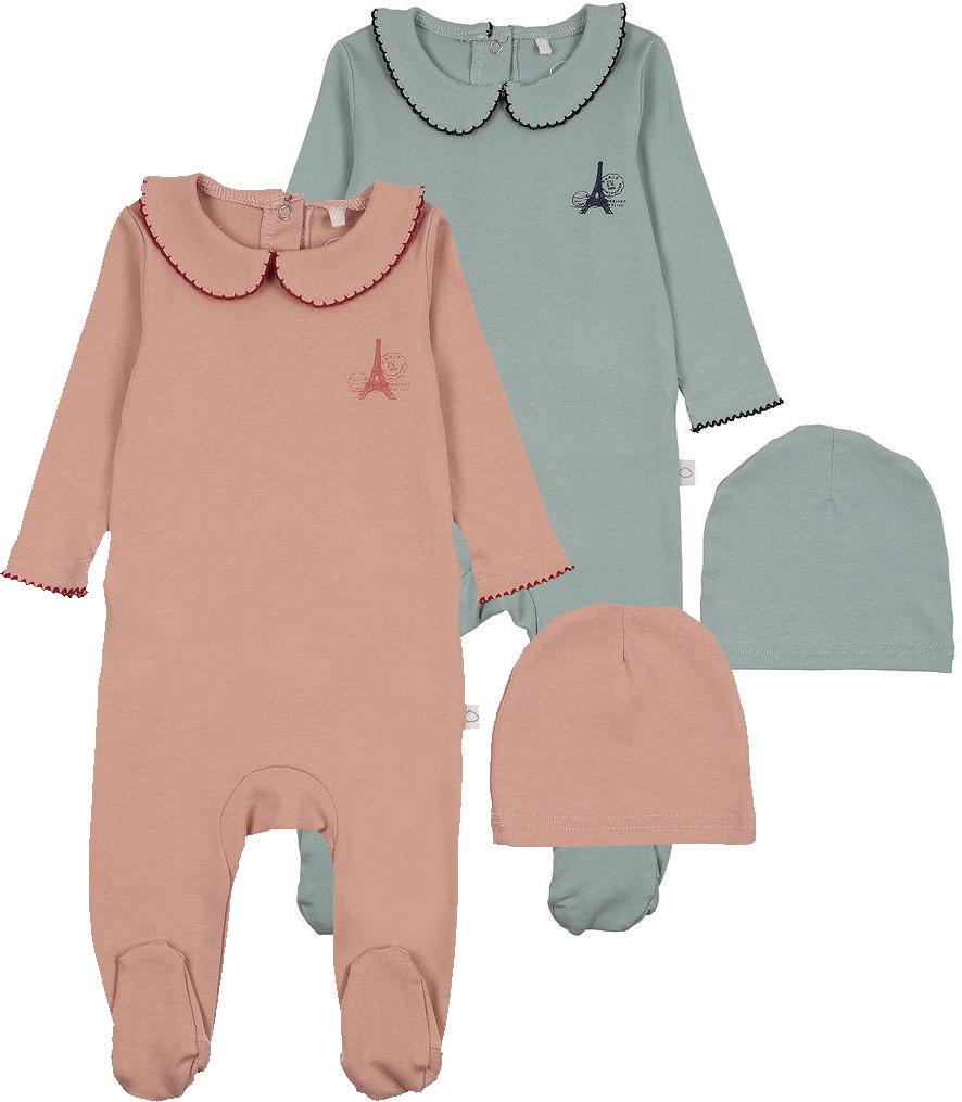 Pouf Baby Boys Girls French Grandpa Cotton Footie & Beanie Set Pouf Baby Boys Girls French Grandpa Cotton Footie & Beanie Set