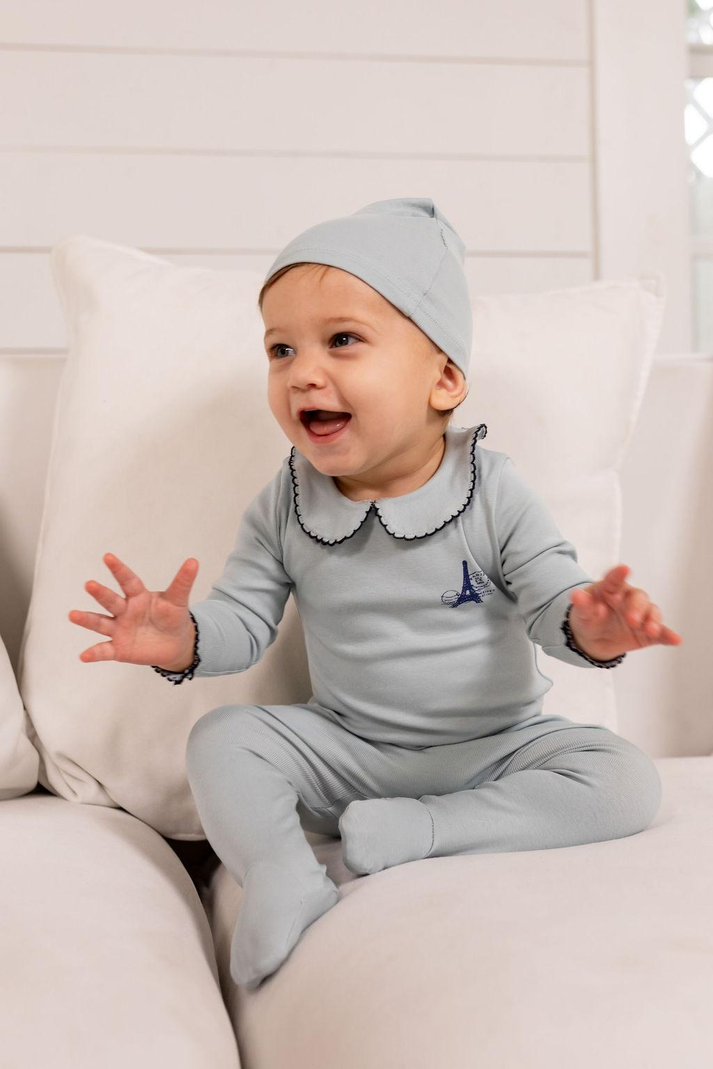 Pouf Baby Boys Girls French Grandpa Cotton Footie & Beanie Set Pouf Baby Boys Girls French Grandpa Cotton Footie & Beanie Set