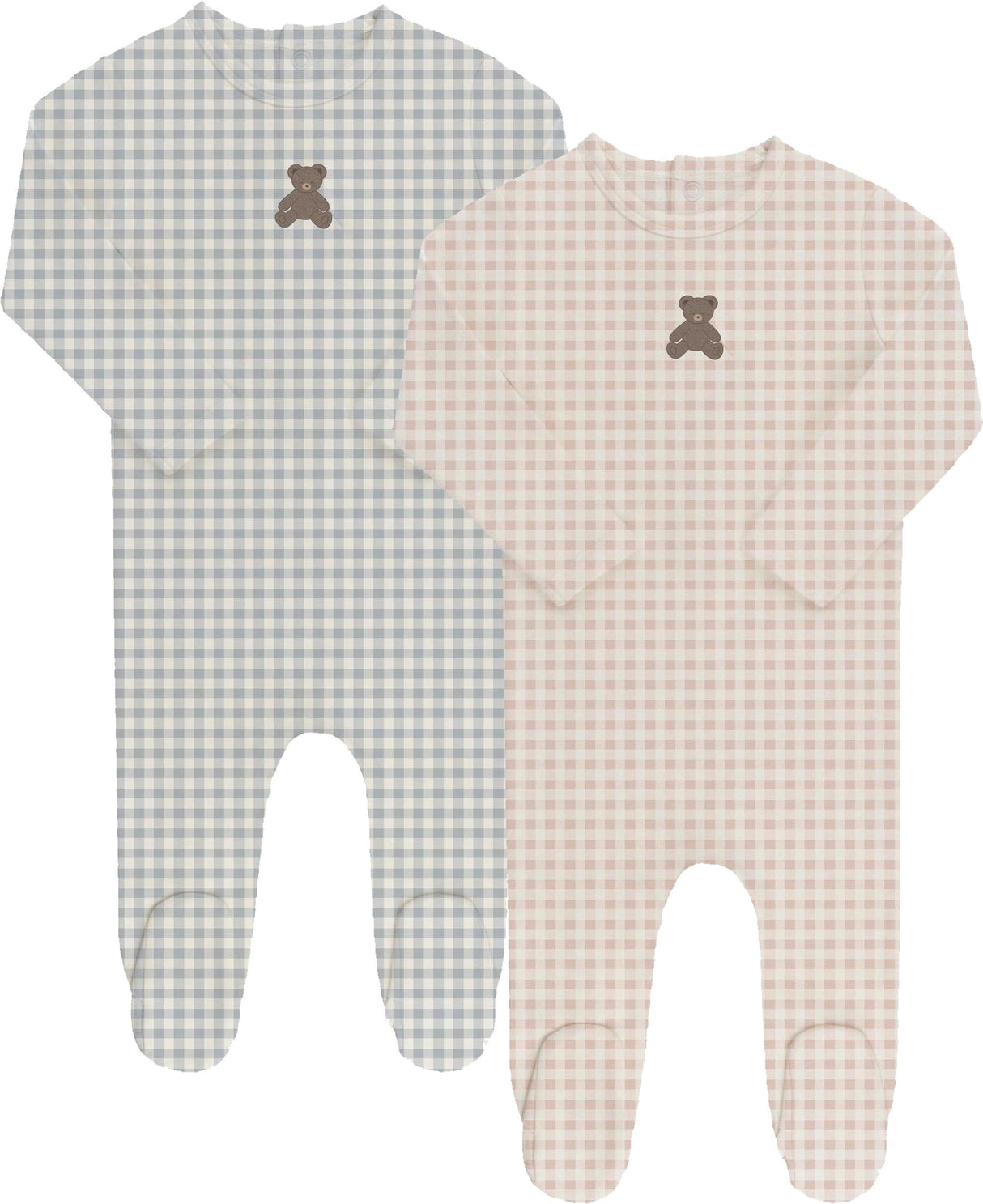 Ely's & Co Baby Boys Girls Gingham Teddy Cotton Footie - AW26-0035-0037 Ely's & Co Baby Boys Girls Gingham Teddy Cotton Footie - AW26-0035-0037