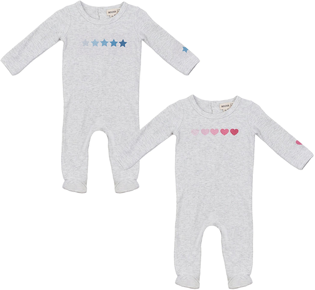 MOCHA Baby Boys Girls Star/Heart Print Cotton Footie - SB6CP7347 MOCHA Baby Boys Girls Star/Heart Print Cotton Footie - SB6CP7347