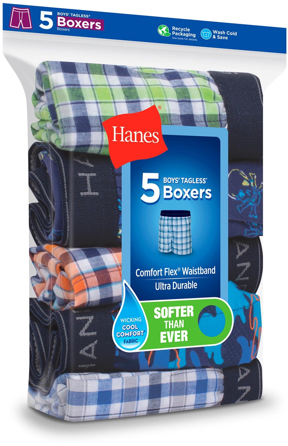 Hanes Boys Assorted Boxers - 5 Pack - B841A5 Hanes Boys Assorted Boxers - 5 Pack - B841A5
