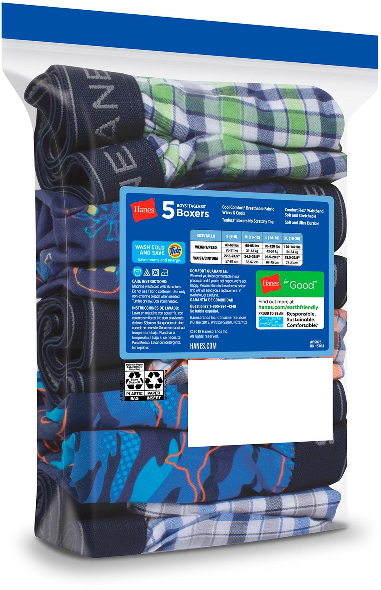 Hanes Boys Assorted Boxers - 5 Pack - B841A5 Hanes Boys Assorted Boxers - 5 Pack - B841A5