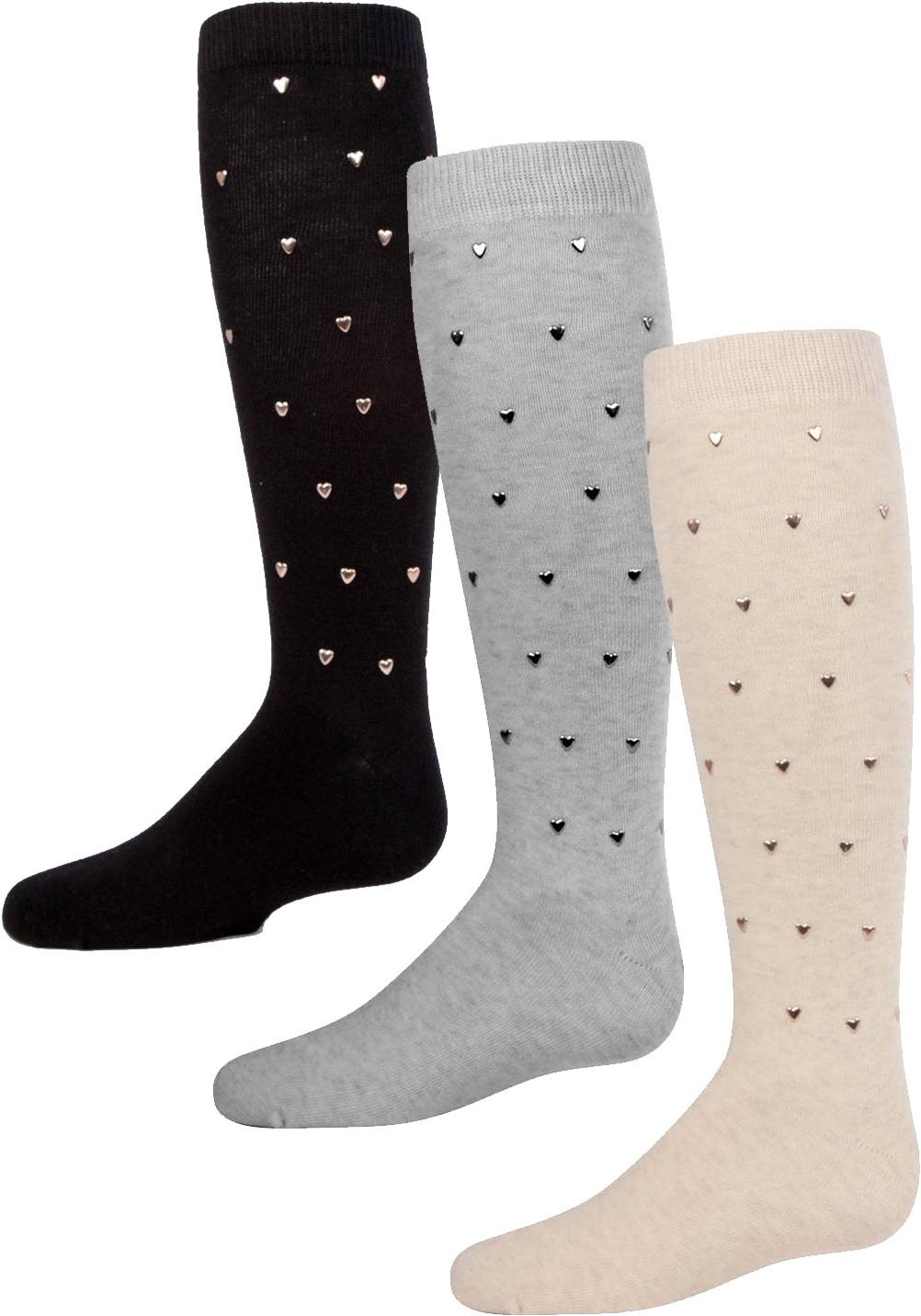Memoi Girls Heart Stud Knee High Socks - MKF-7010 Memoi Girls Heart Stud Knee High Socks - MKF-7010