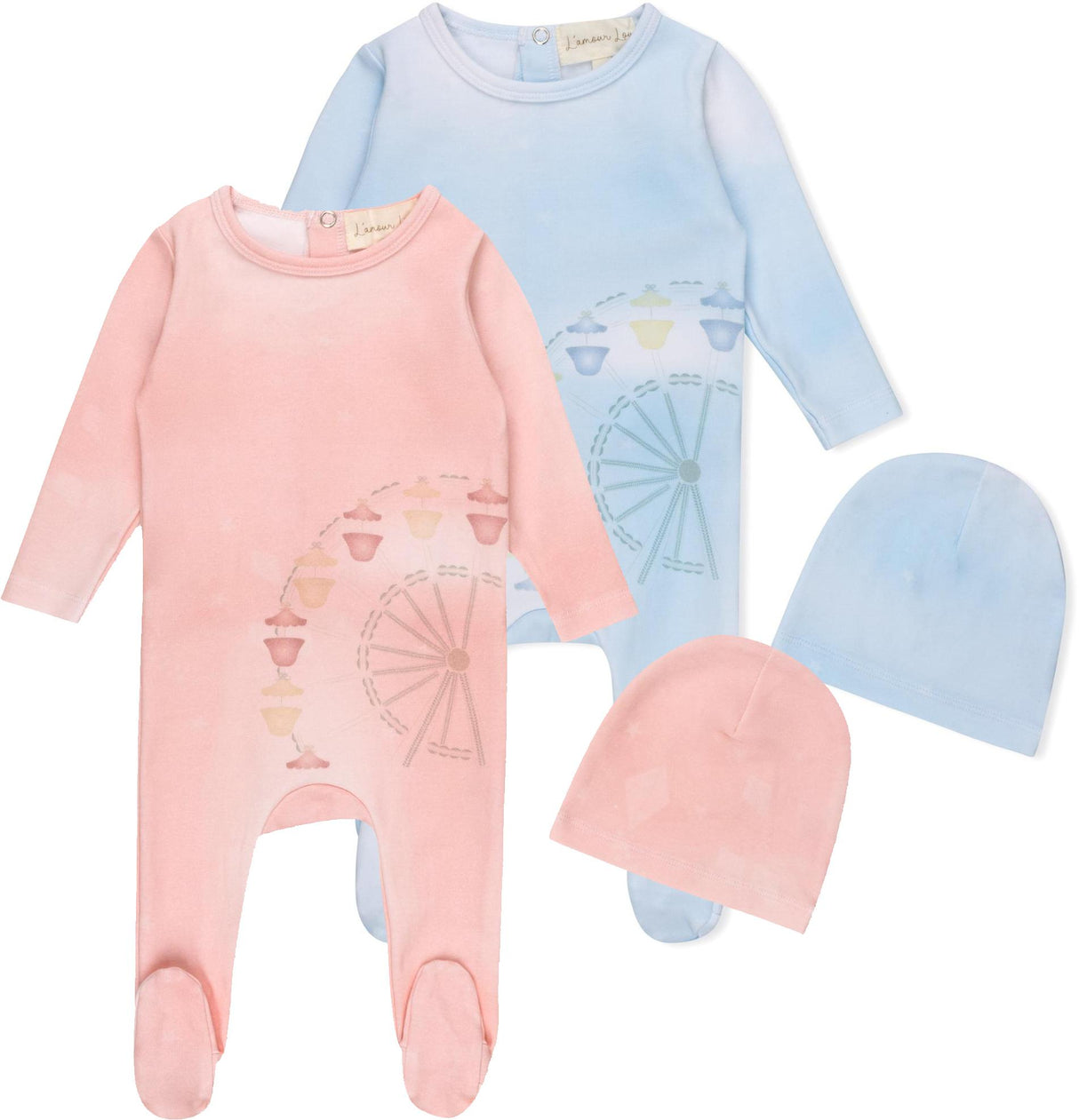 L'amour Lou Baby Boys Girls Cotton Ferris Wheel Footie & Beanie Set - LLS27 L'amour Lou Baby Boys Girls Cotton Ferris Wheel Footie & Beanie Set - LLS27