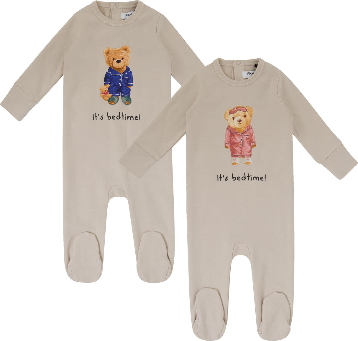 Pixie Label Baby Boys Girls Sleepy Teddy Cotton Footie - 40133 Pixie Label Baby Boys Girls Sleepy Teddy Cotton Footie - 40133