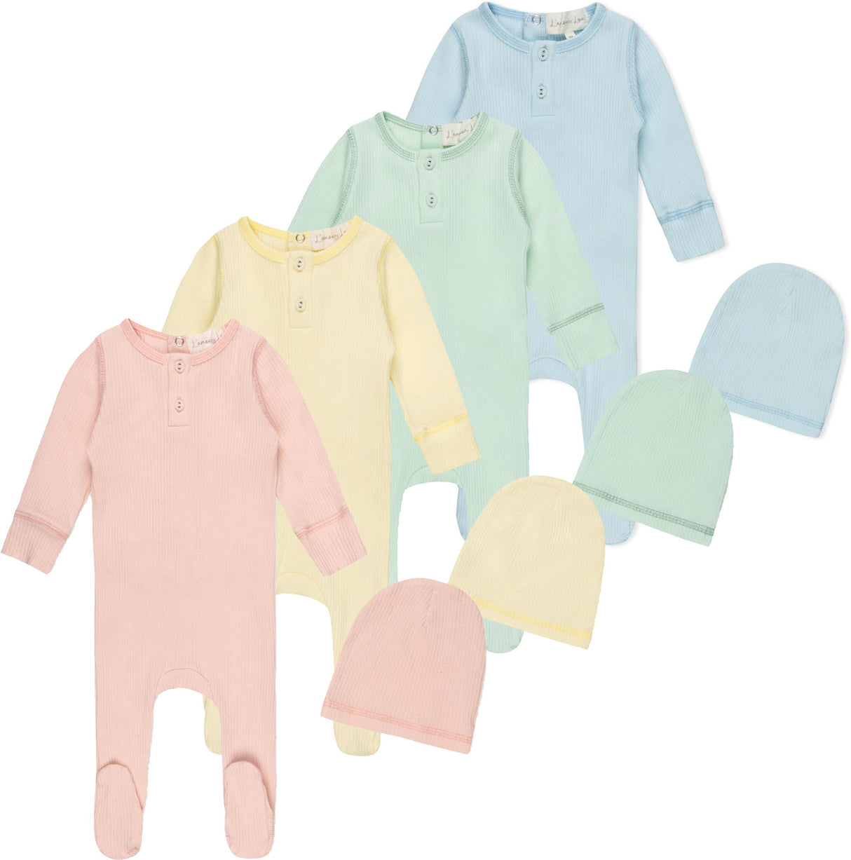 L'amour Lou Baby Boys Girls Cotton Ribbed Henley Footie & Hat Set - LLS30 L'amour Lou Baby Boys Girls Cotton Ribbed Henley Footie & Hat Set - LLS30
