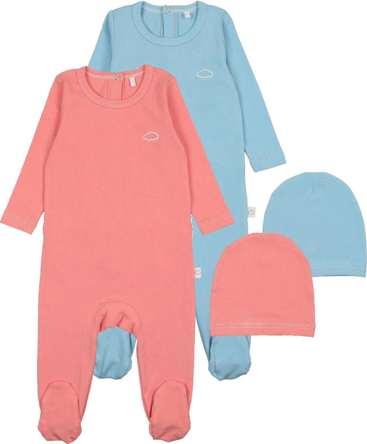 Pouf Baby Boys Girls Stitched Cotton Footie & Beanie Set Pouf Baby Boys Girls Stitched Cotton Footie & Beanie Set