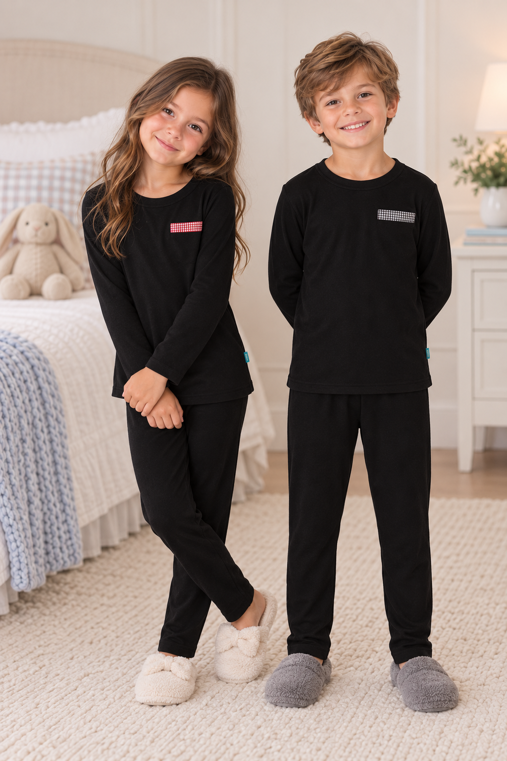 LayLay Boys Girls Plaid Detail Cotton Pajamas - W26-169JS LayLay Boys Girls Plaid Detail Cotton Pajamas - W26-169JS