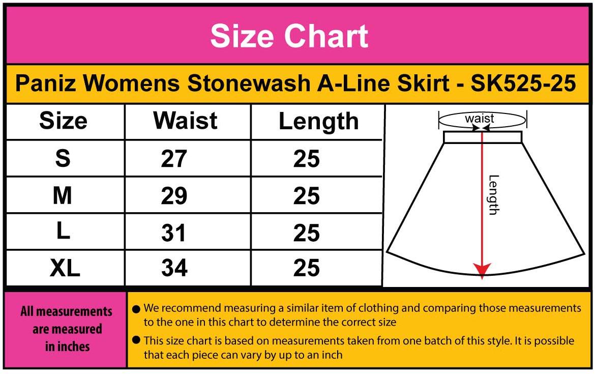 Paniz Womens Stonewash A-Line Skirt - SK525-25 Paniz Womens Stonewash A-Line Skirt - SK525-25