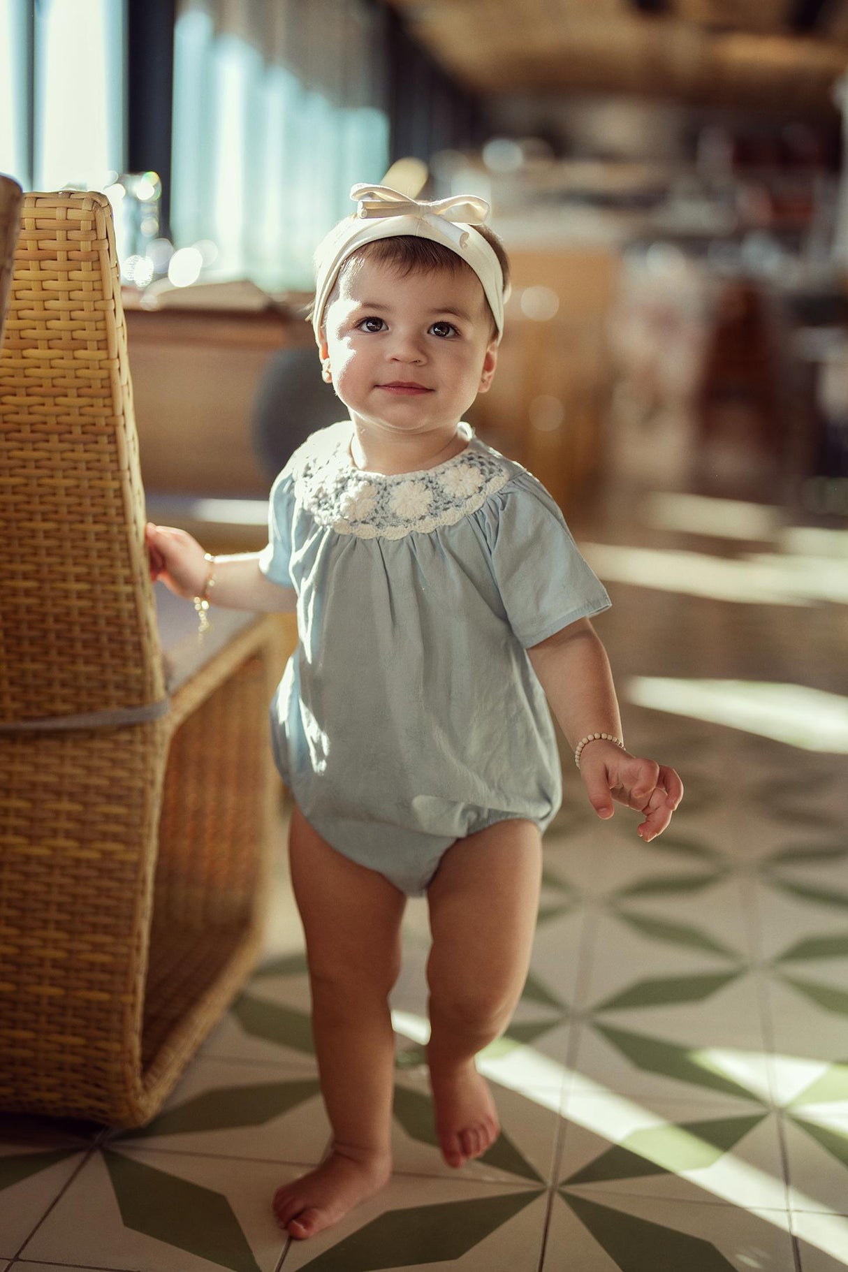 Apricot Baby Girls Crochet Neck Bubble Romper - SB5CY2595B Apricot Baby Girls Crochet Neck Bubble Romper - SB5CY2595B