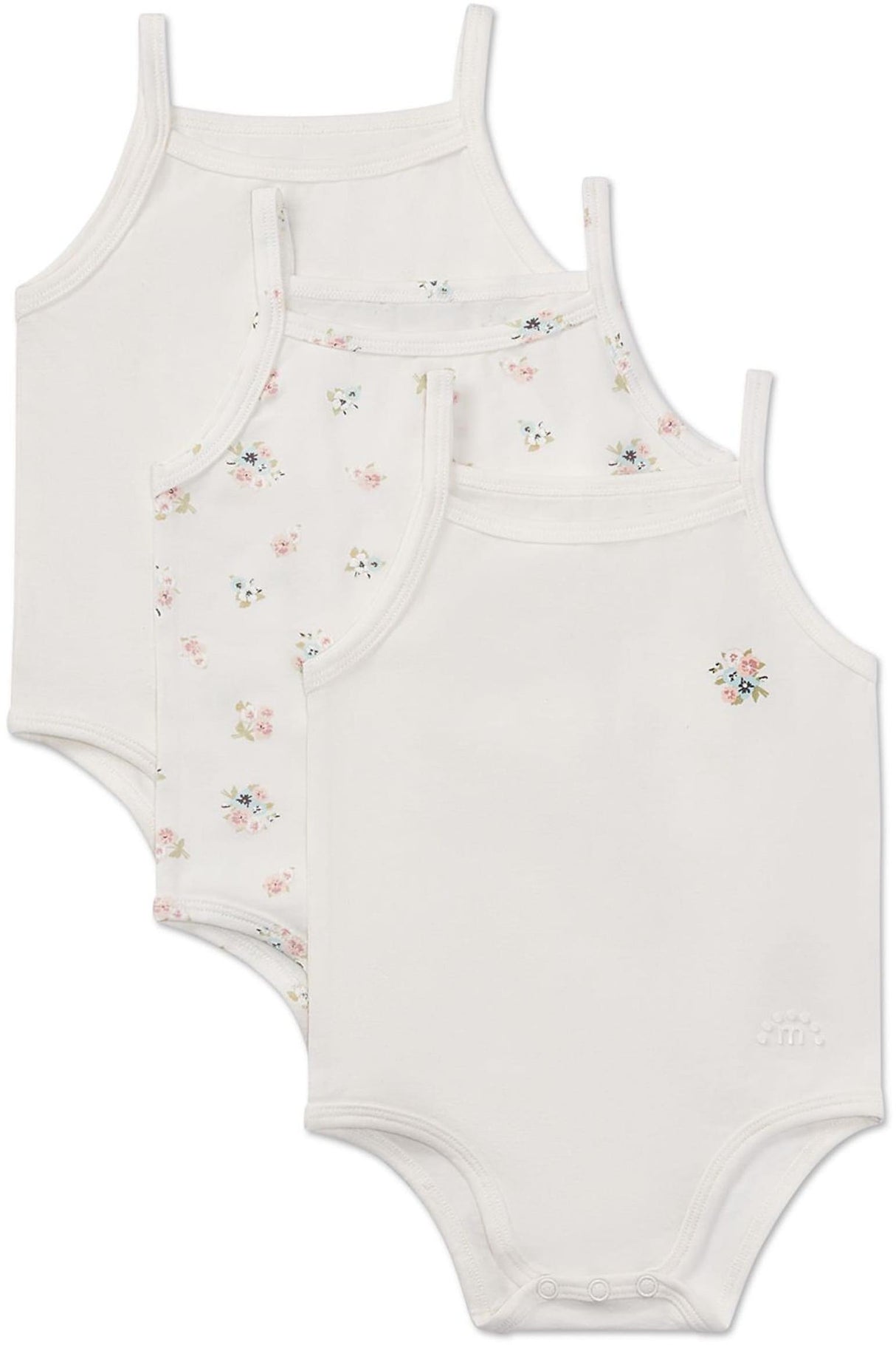 MiniMoi by Memoi Baby Girls Ditsy Floral Sleeveless Bodysuit 3 Pack - MKU2030 MiniMoi by Memoi Baby Girls Ditsy Floral Sleeveless Bodysuit 3 Pack - MKU2030
