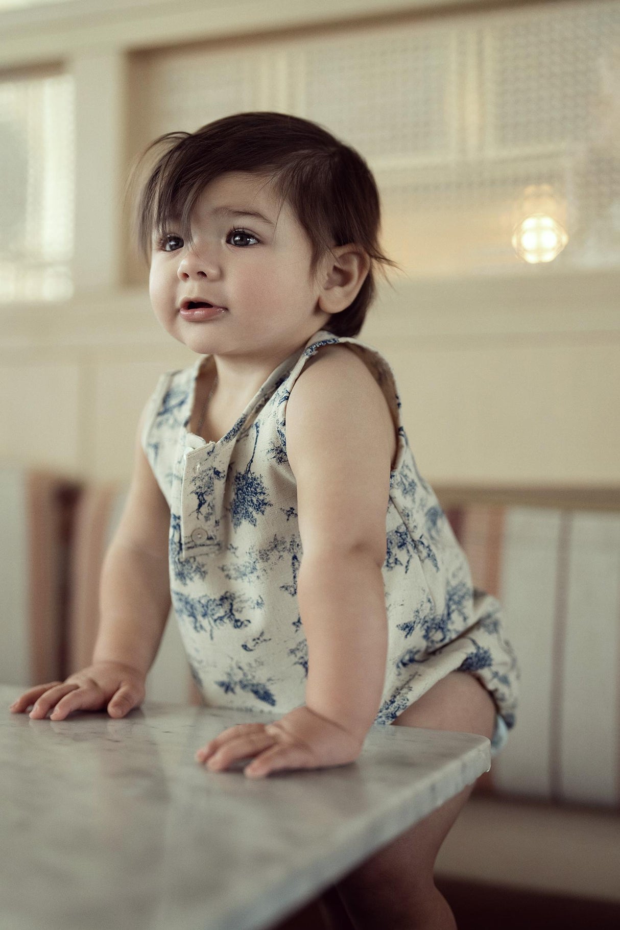 Hopscotch Baby Boys Tree Print Linen Romper - SB5CP7144A Hopscotch Baby Boys Tree Print Linen Romper - SB5CP7144A