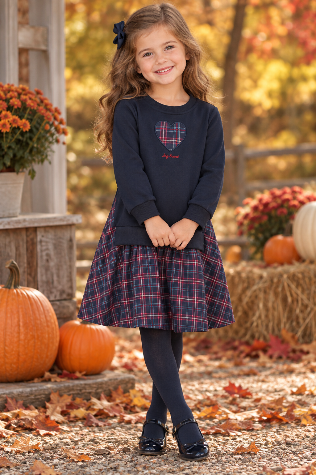 Hello Yellow Girls Plaid Sweatshirt Dress - C-27076 Hello Yellow Girls Plaid Sweatshirt Dress - C-27076