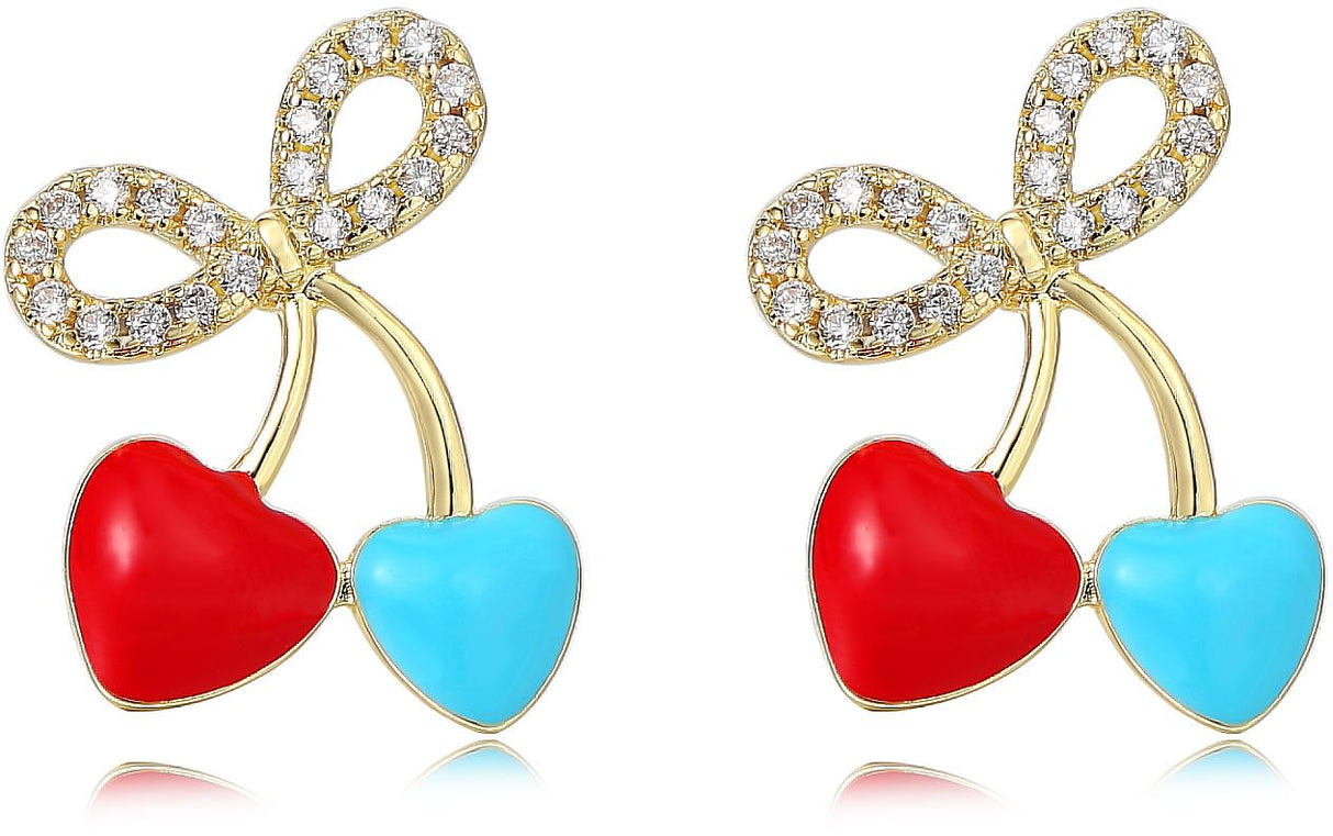Tiny Gem Girls Heart and Bow Earring - TG6016 Tiny Gem Girls Heart and Bow Earring - TG6016