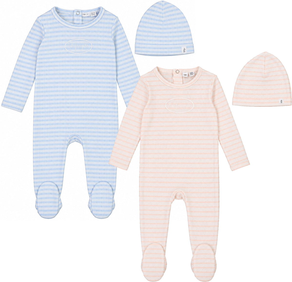 Little Fragile Baby Boys Girls Pointelle Cotton Footie & Beanie Set - SB6CP7359 Little Fragile Baby Boys Girls Pointelle Cotton Footie & Beanie Set - SB6CP7359