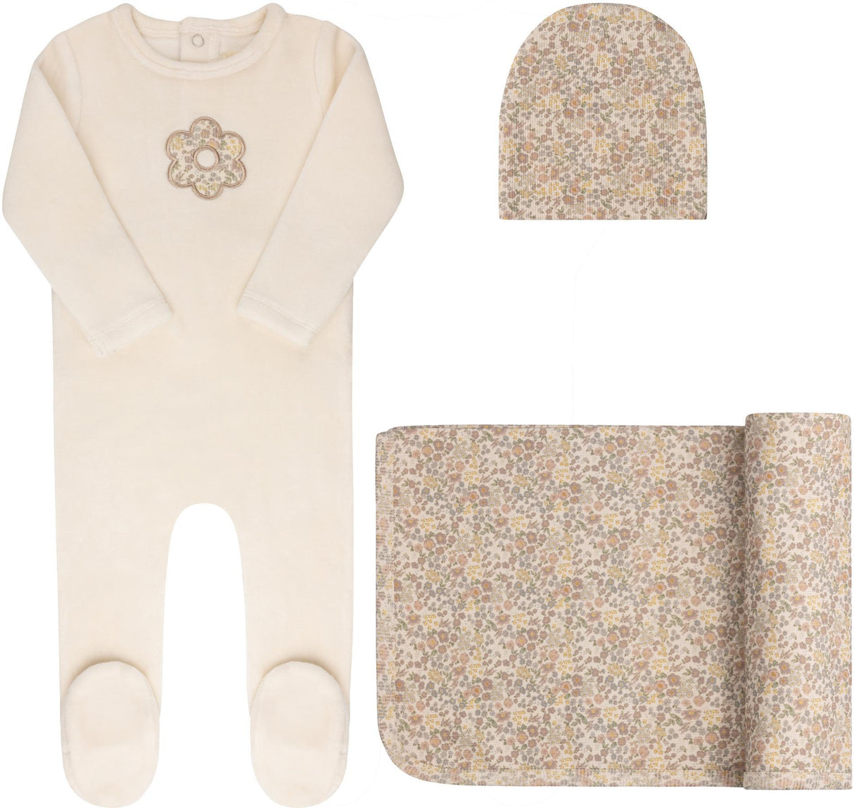 Aurora Baby Girls Floral Flower Velour Footie, Beanie, Blanket Gift Box Set - AAW25-0071-GBG Aurora Baby Girls Floral Flower Velour Footie, Beanie, Blanket Gift Box Set - AAW25-0071-GBG