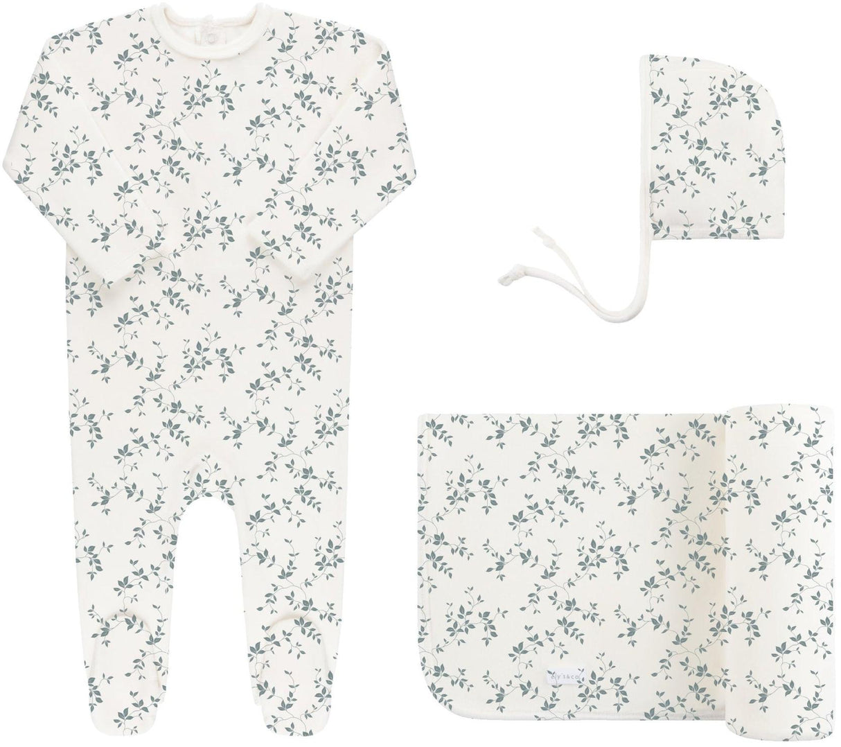 Ely's & Co Baby Boys Vine Print Velour Footie, Bonnet, Swaddle Gift Set - AW24-0014-GBG Ely's & Co Baby Boys Vine Print Velour Footie, Bonnet, Swaddle Gift Set - AW24-0014-GBG