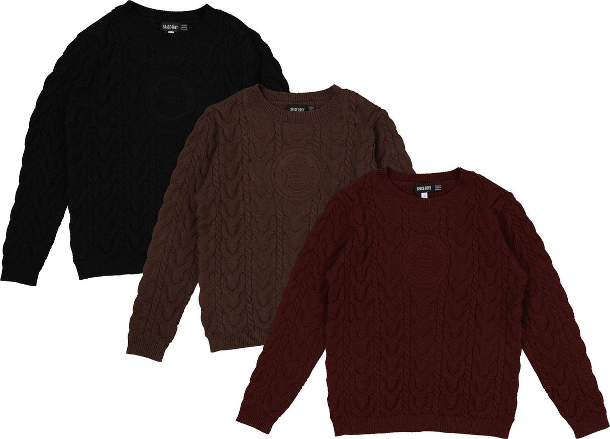 Space Gray Boys Cable Knit Sweater - WB6CY3145SW