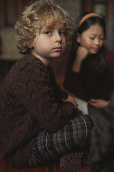 Space Gray Boys Cable Knit Sweater - WB6CY3145SW