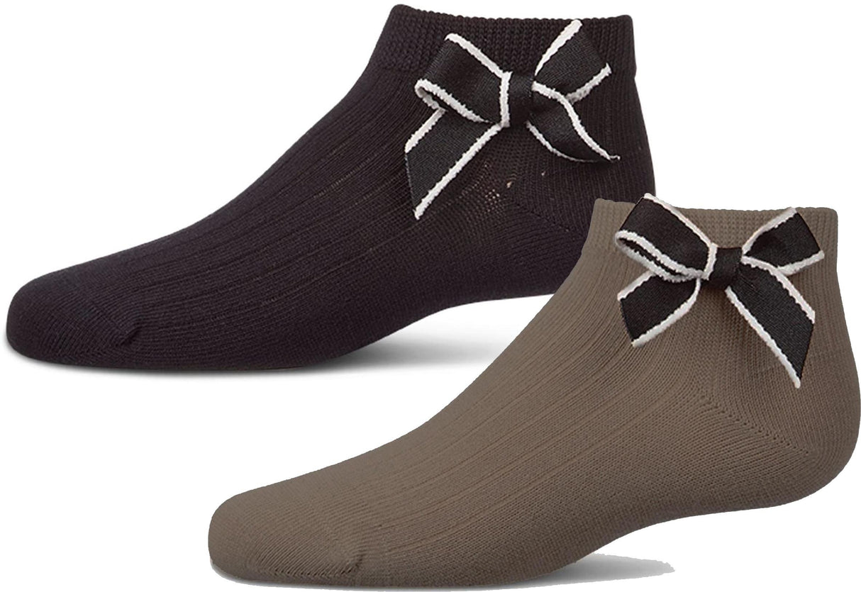 Memoi Girls Two Tone Bow Ankle Socks - MKF-6128