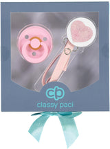 Classy Paci Pink Leather Heart Pacifier & Clip Set - CPFW909SET