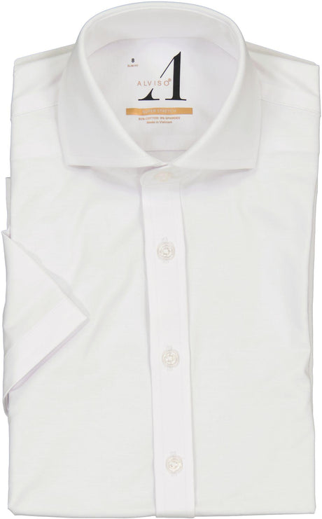Alviso Boys White Short Sleeve Super Stretch Cotton Non-Iron Dress Shirt - 1NS54