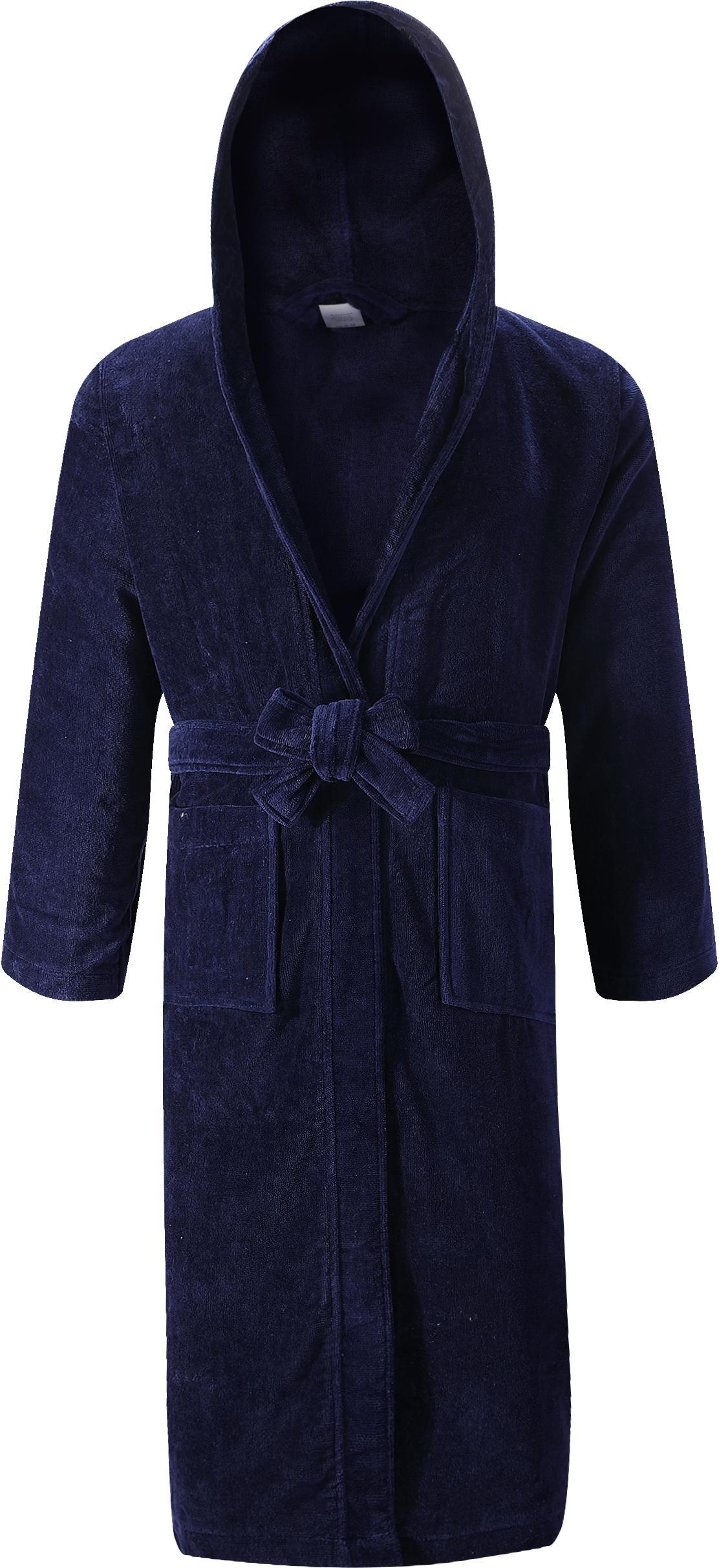 Abstract Mens Navy Terry Robe with Hood - 120-NVY