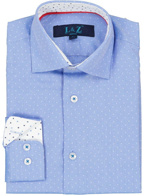 L & Z Royal Boys Long Sleeve Azul Dots Dress Shirt - 5902