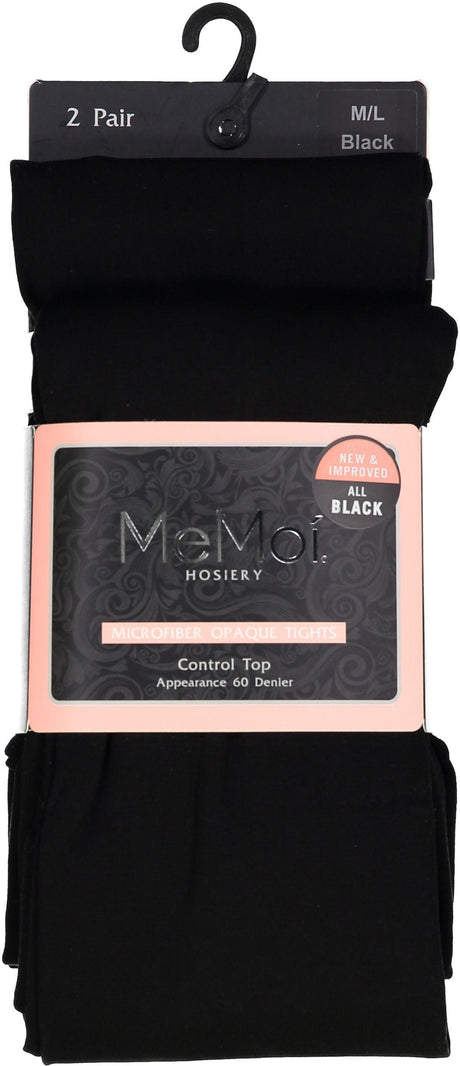 Memoi Womens Microfiber Opaque Control Top Tights 2 Pack - MO-646