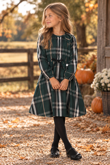 Valen Vee Girls Plaid Waisted Dress - C-27588