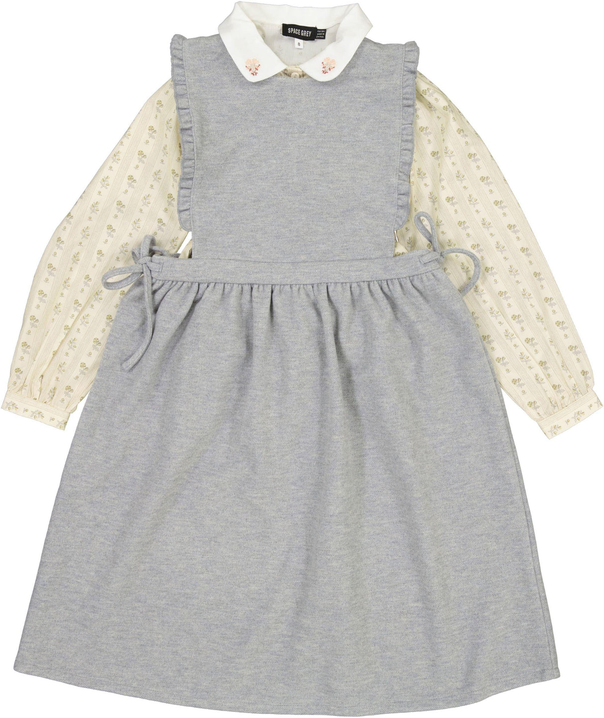 Space Gray Girls Faux Wool Jumper & Floral Blouse Set Outfit - WB6CY3109J