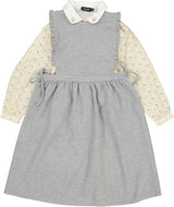 Space Gray Girls Faux Wool Jumper & Floral Blouse Set Outfit - WB6CY3109J