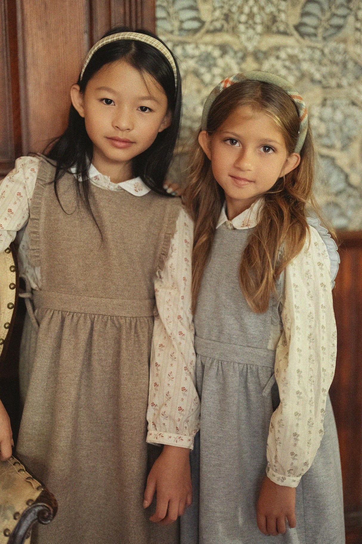 Space Gray Girls Faux Wool Jumper & Floral Blouse Set Outfit - WB6CY3109J