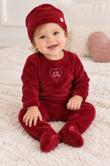 Bondoux Bebe Baby Boys Girls Cutie Velour Footie & Beanie Set - W26-344B