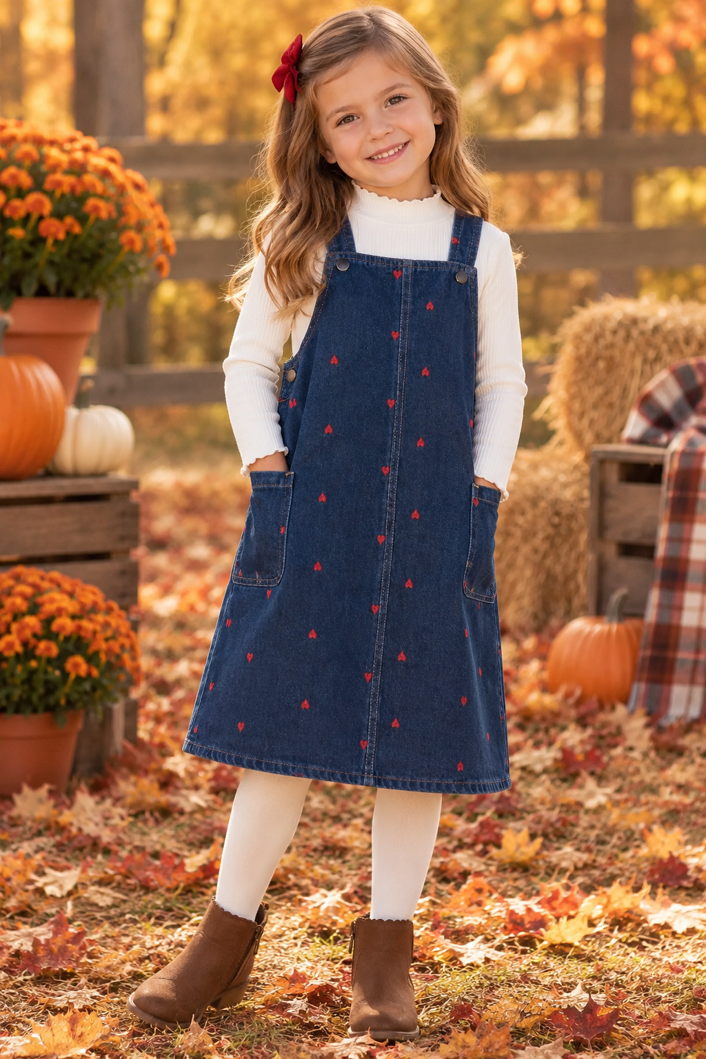 Bonjoy Girls Printed Heart Denim Jumper - TW26010J