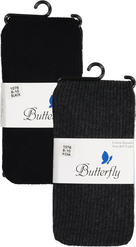 Butterfly Girls Cotton Fine Ribbed Basic Tights - 1076