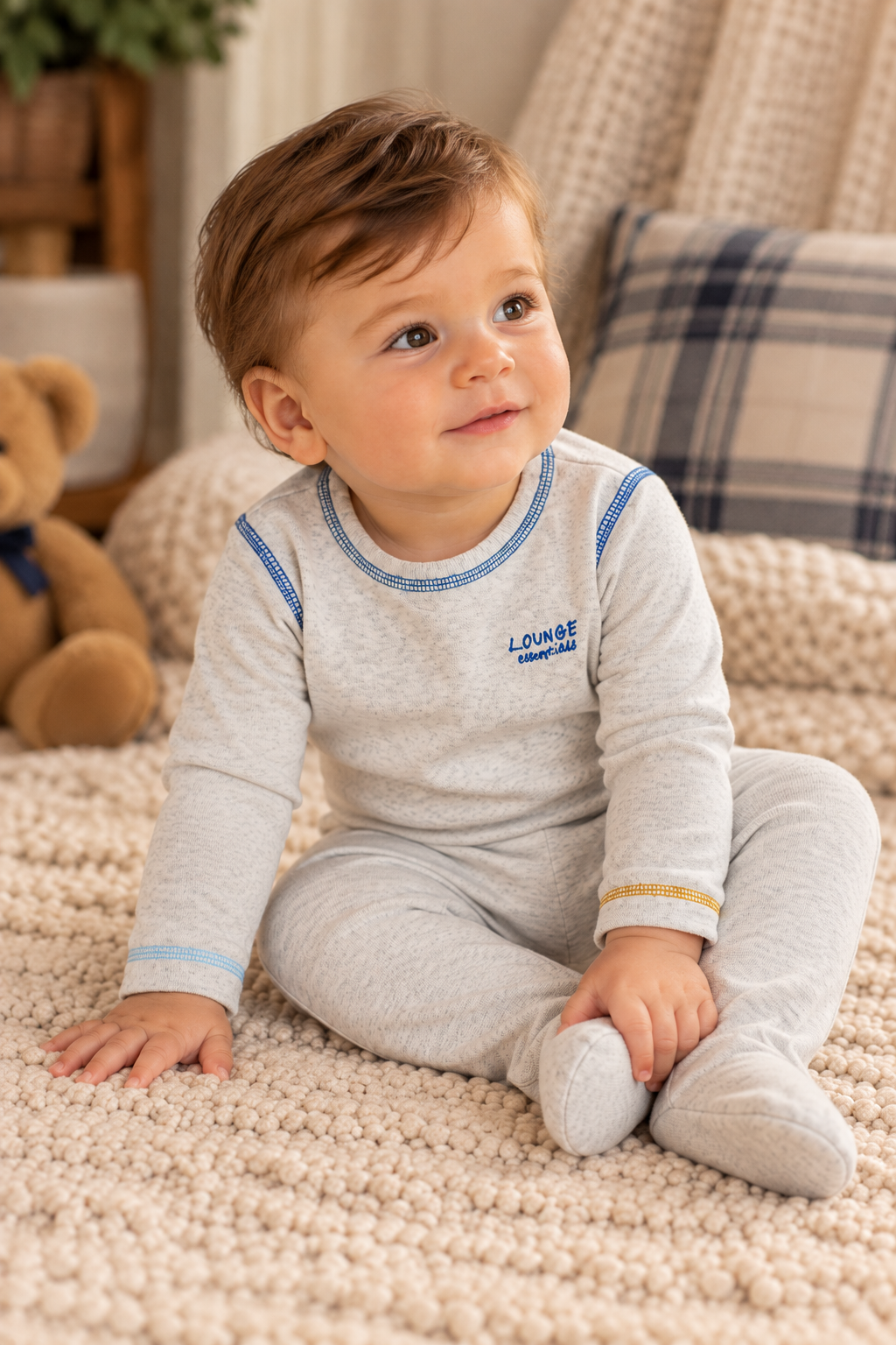 Crew Lounge Baby Boys Girls Color Stitch Cotton Footie - SG3213