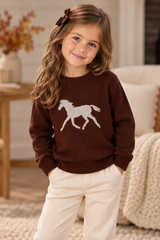 Puddles Girls Jacquard Horse Sweater - WB6CY3064T