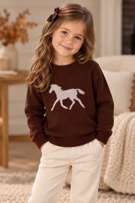 Puddles Girls Jacquard Horse Sweater - WB6CY3064T