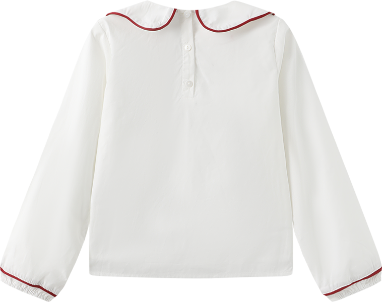 One Child Girls Velvet Trim Long Sleeve Blouse - C-29110