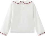 One Child Girls Velvet Trim Long Sleeve Blouse - C-29110